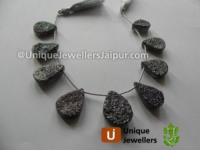 Platinum Drusy Faceted Far Pear Beads